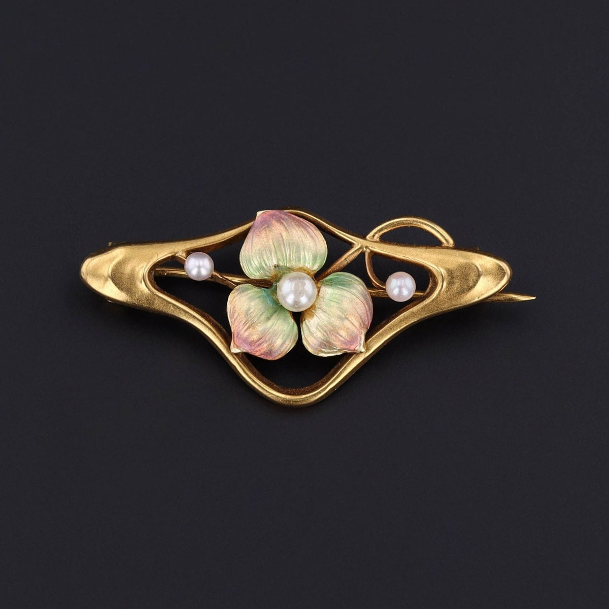 Antique Enamel and Pearl Flower Brooch of 9ct Gold - Trademark Antiques
