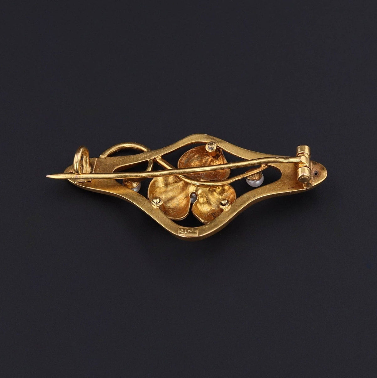 Antique Enamel and Pearl Flower Brooch of 9ct Gold - Trademark Antiques