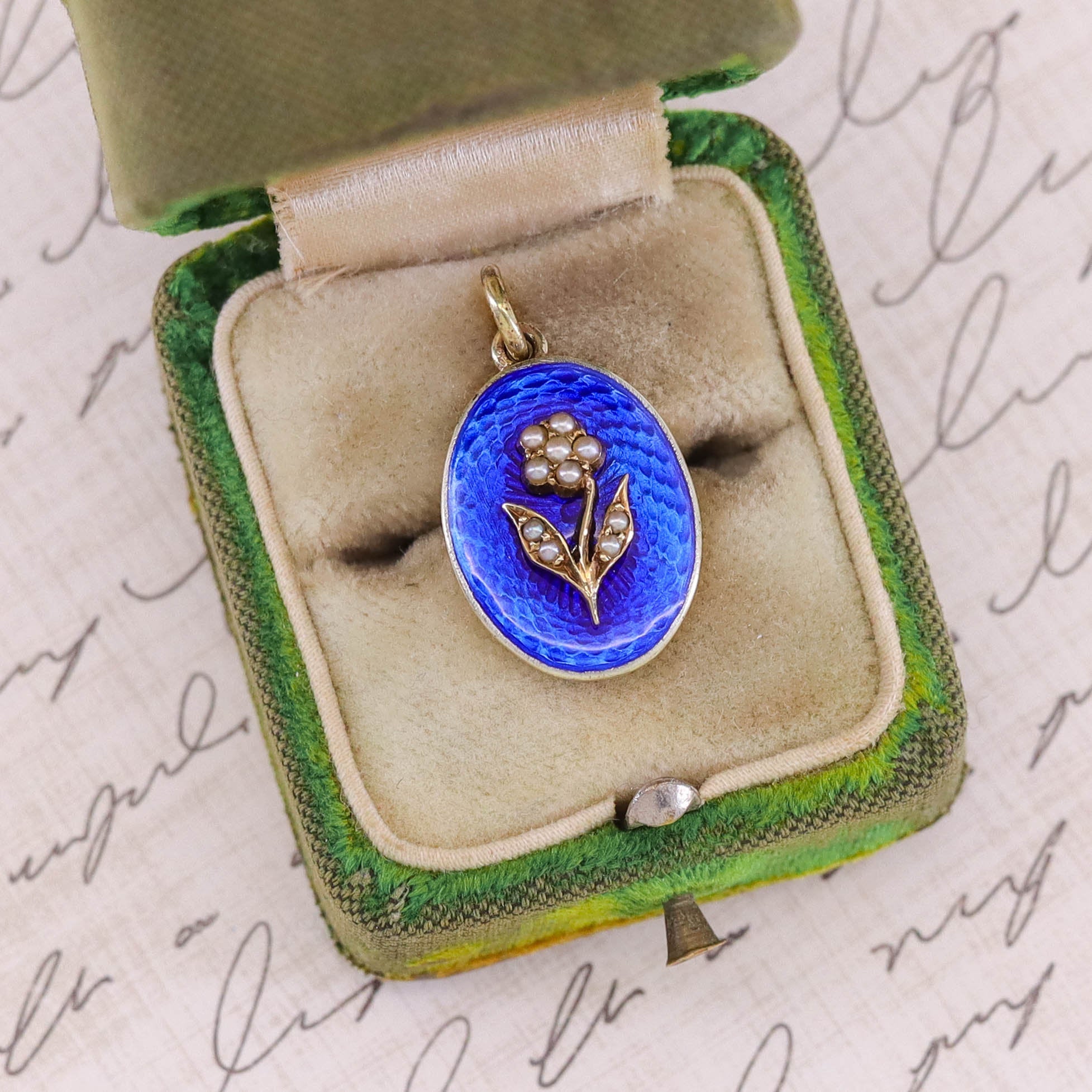 Antique Enamel and Pearl Flower Pendant of 14k Gold - Trademark Antiques