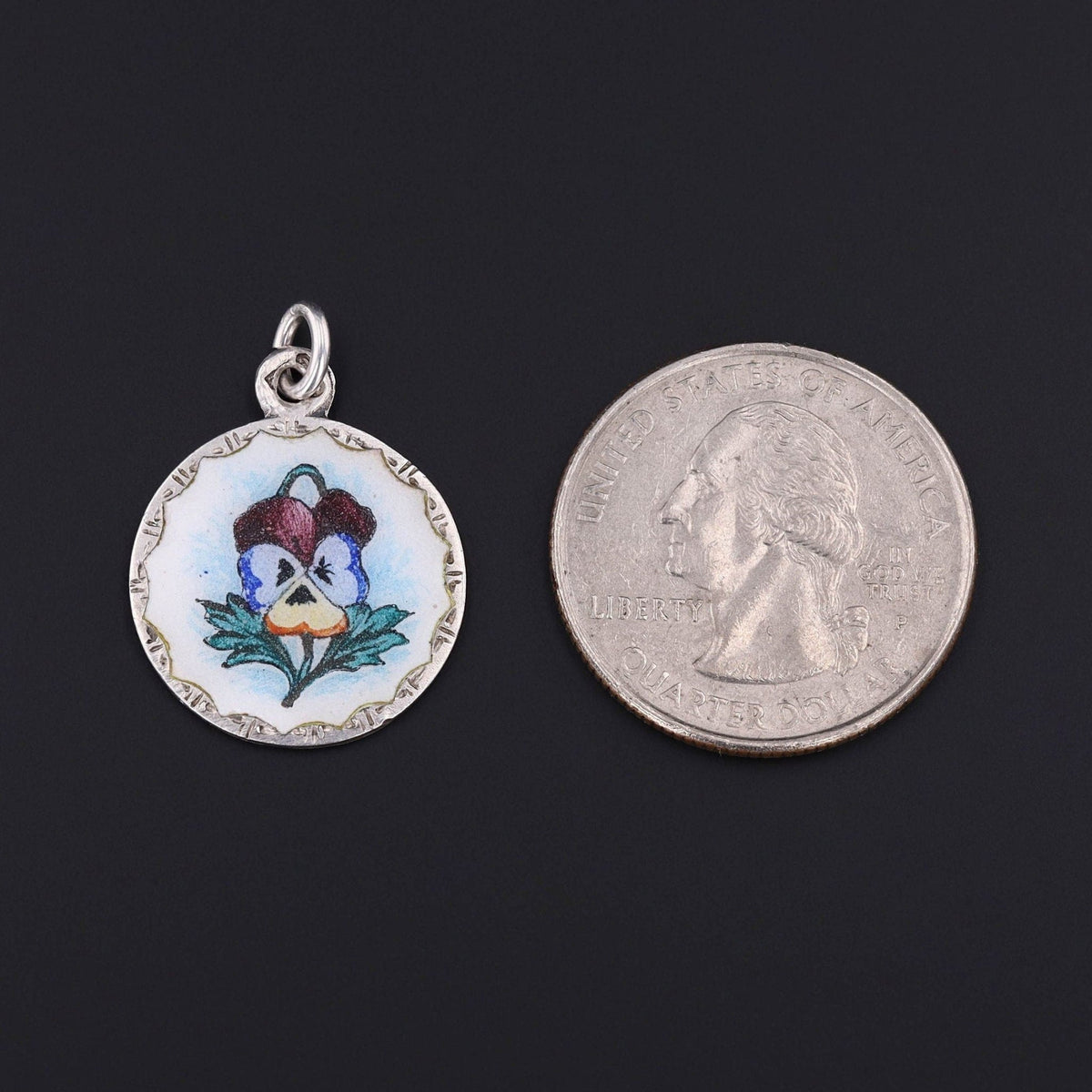 Antique Enamel and Silver Pansy Pendant - Trademark Antiques