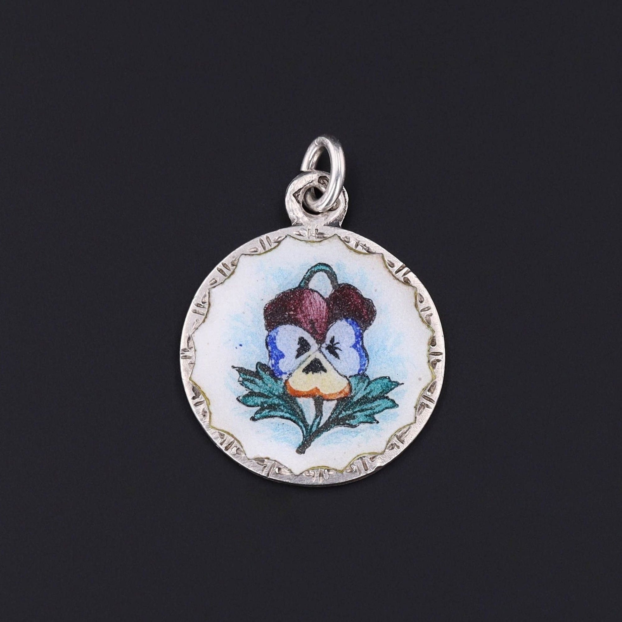 Antique Enamel and Silver Pansy Pendant - Trademark Antiques