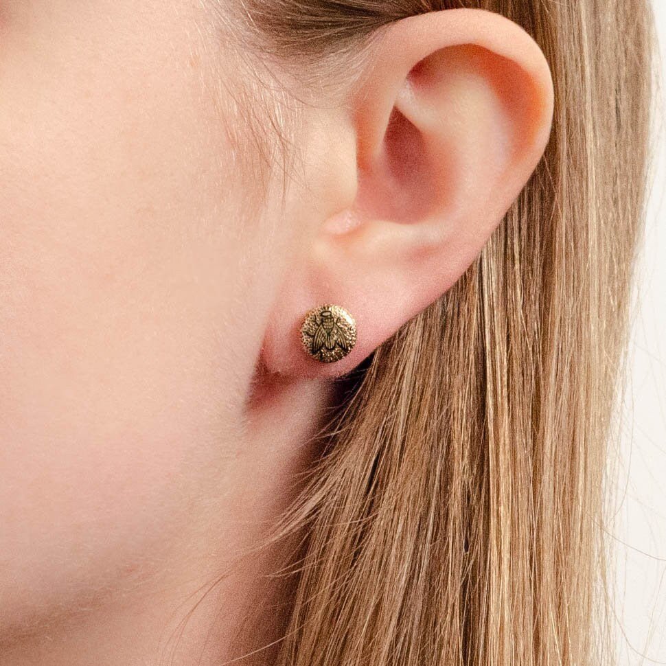 Antique Enamel Bee Conversion Earrings of 14k Gold - Trademark Antiques