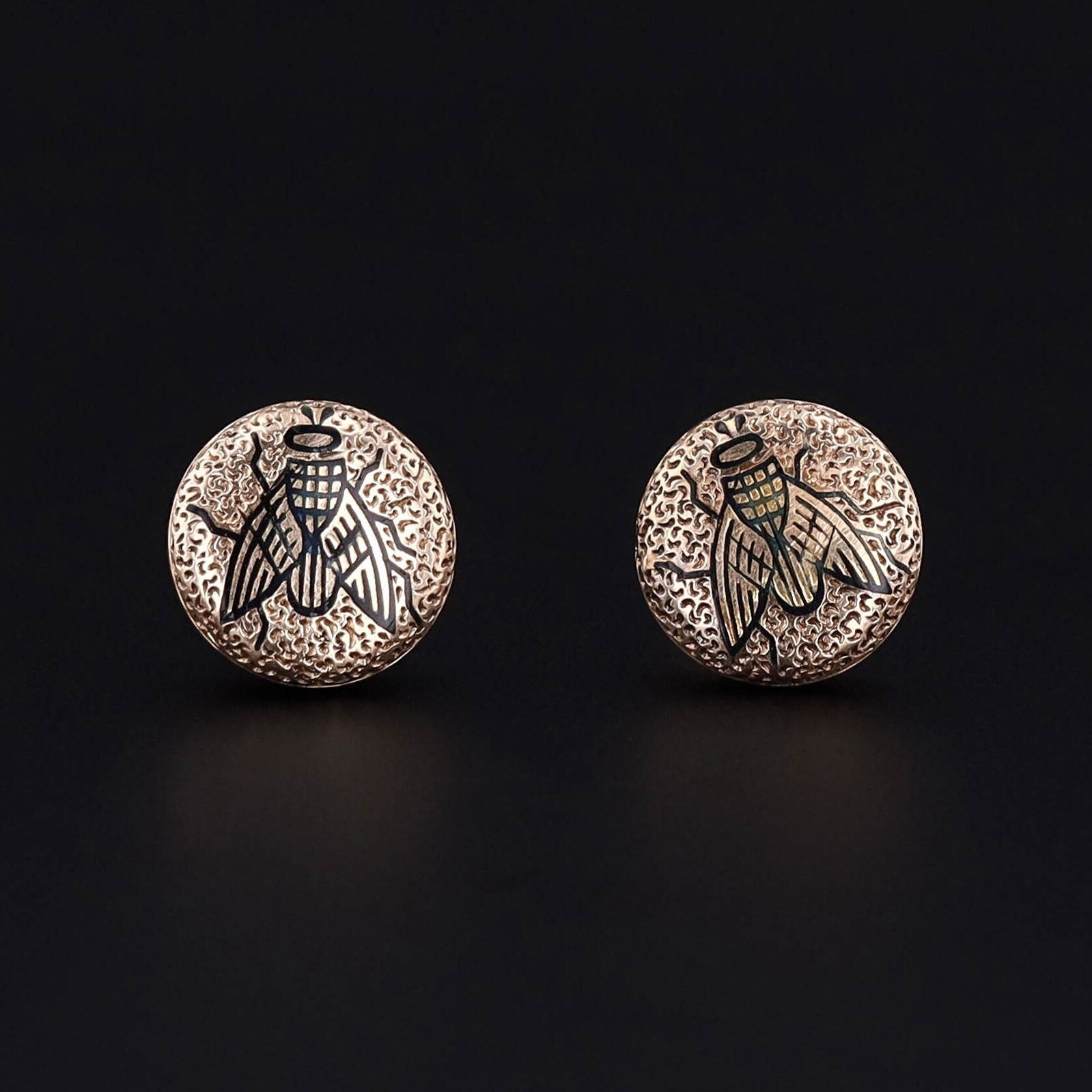 Antique Enamel Bee Conversion Earrings of 14k Gold - Trademark Antiques