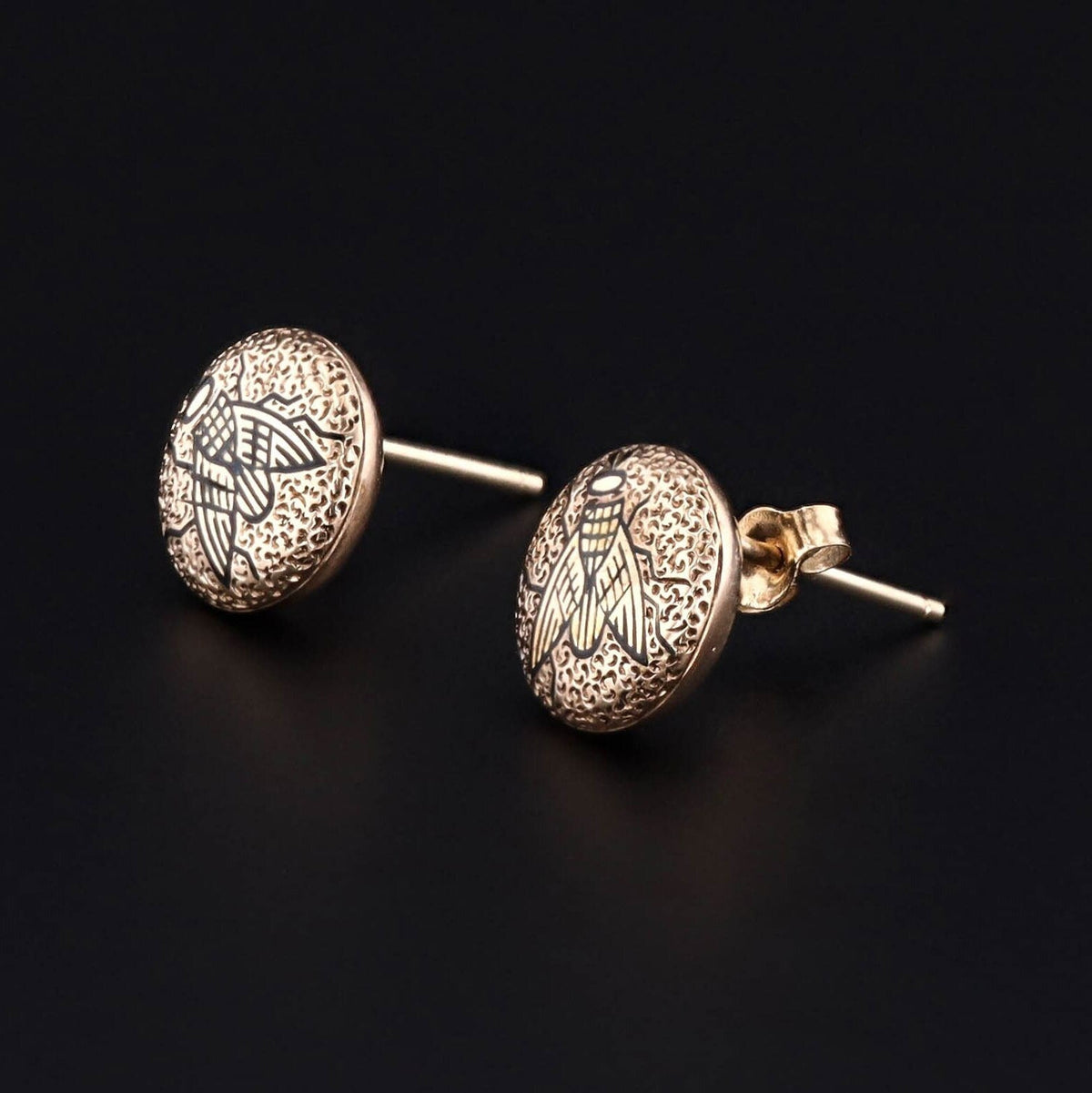 Antique Enamel Bee Conversion Earrings of 14k Gold - Trademark Antiques