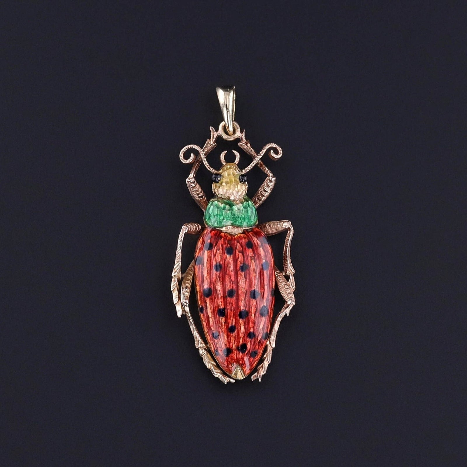 Antique Enamel Beetle Pendant of 14k Gold - Trademark Antiques