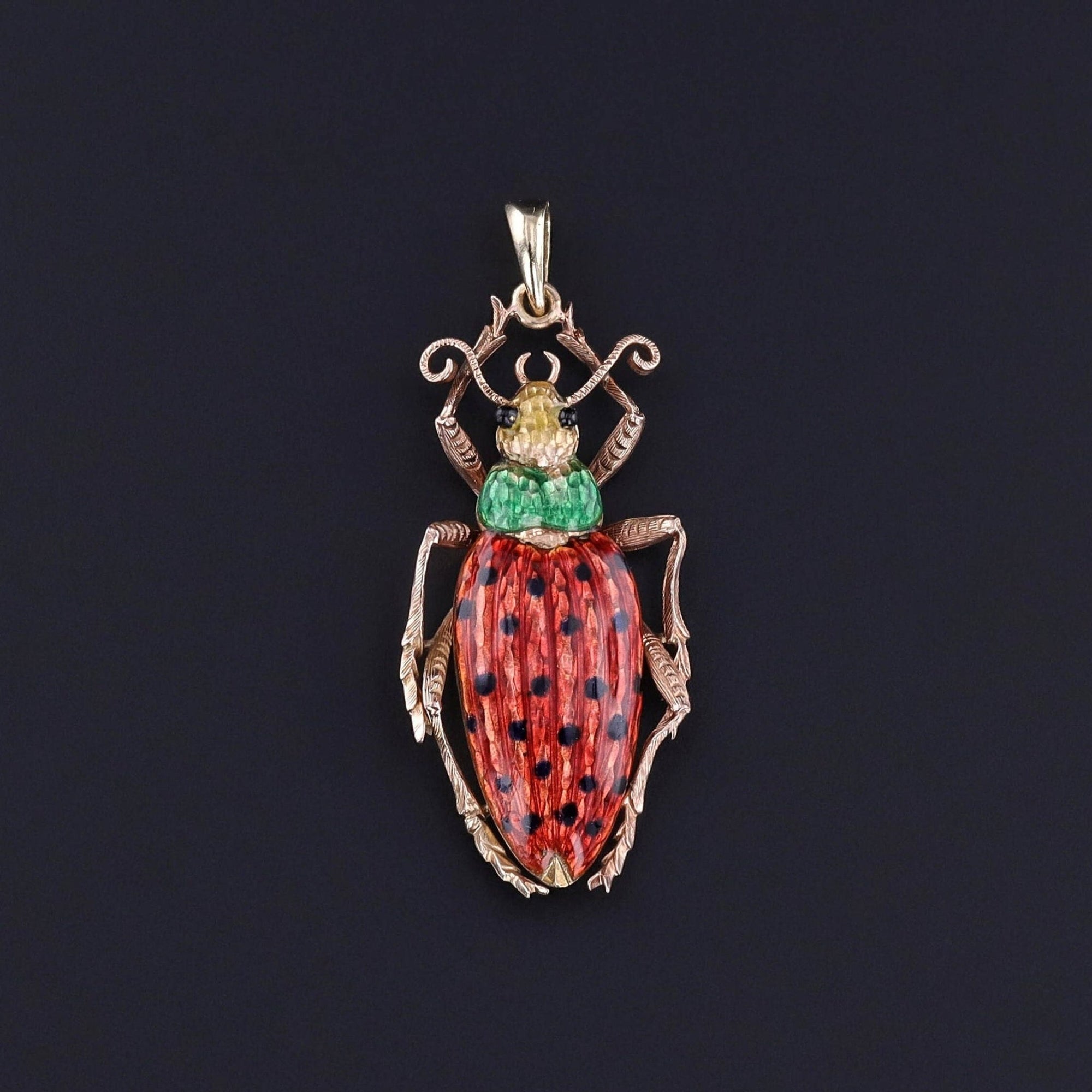 Antique Enamel Beetle Pendant of 14k Gold - Trademark Antiques