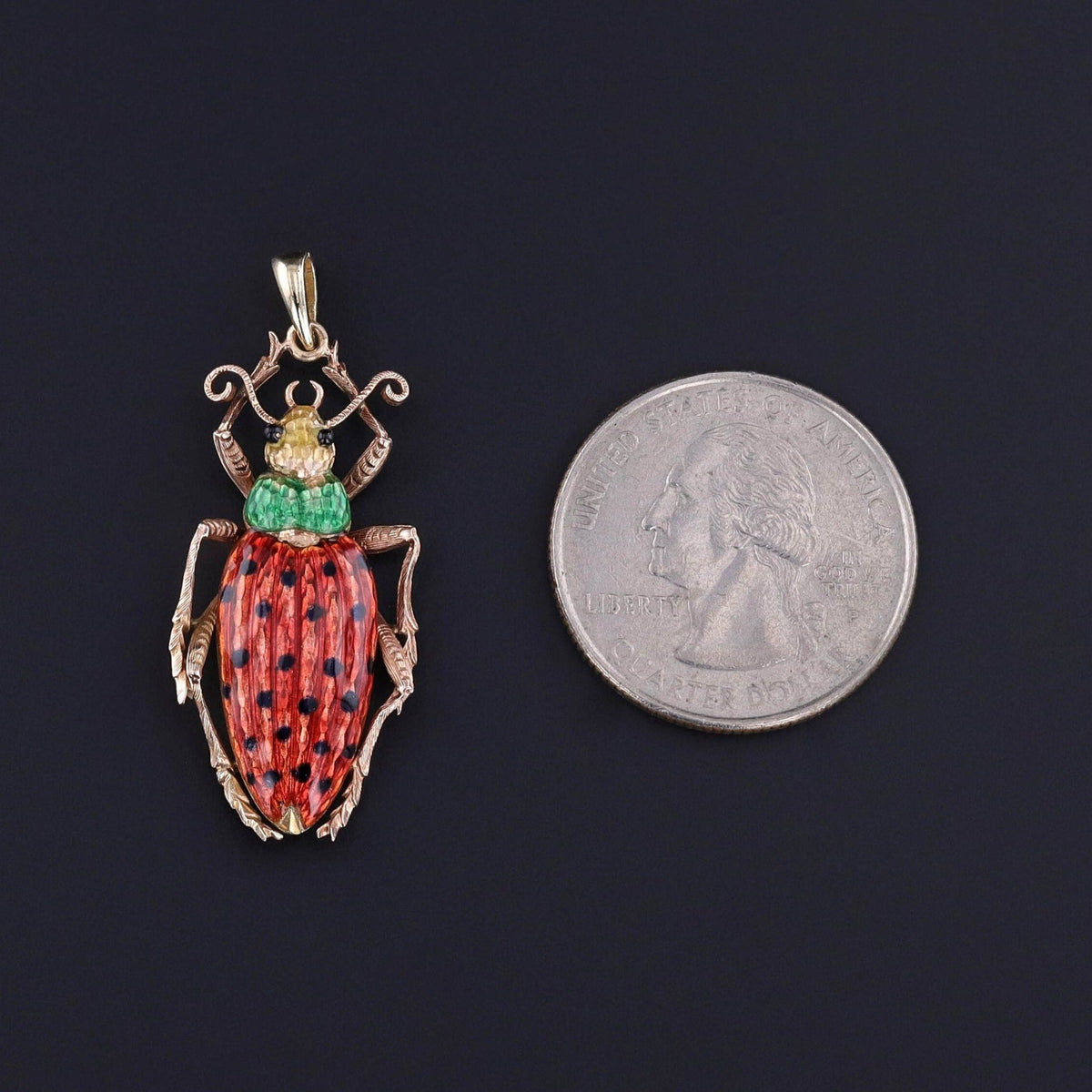 Antique Enamel Beetle Pendant of 14k Gold - Trademark Antiques