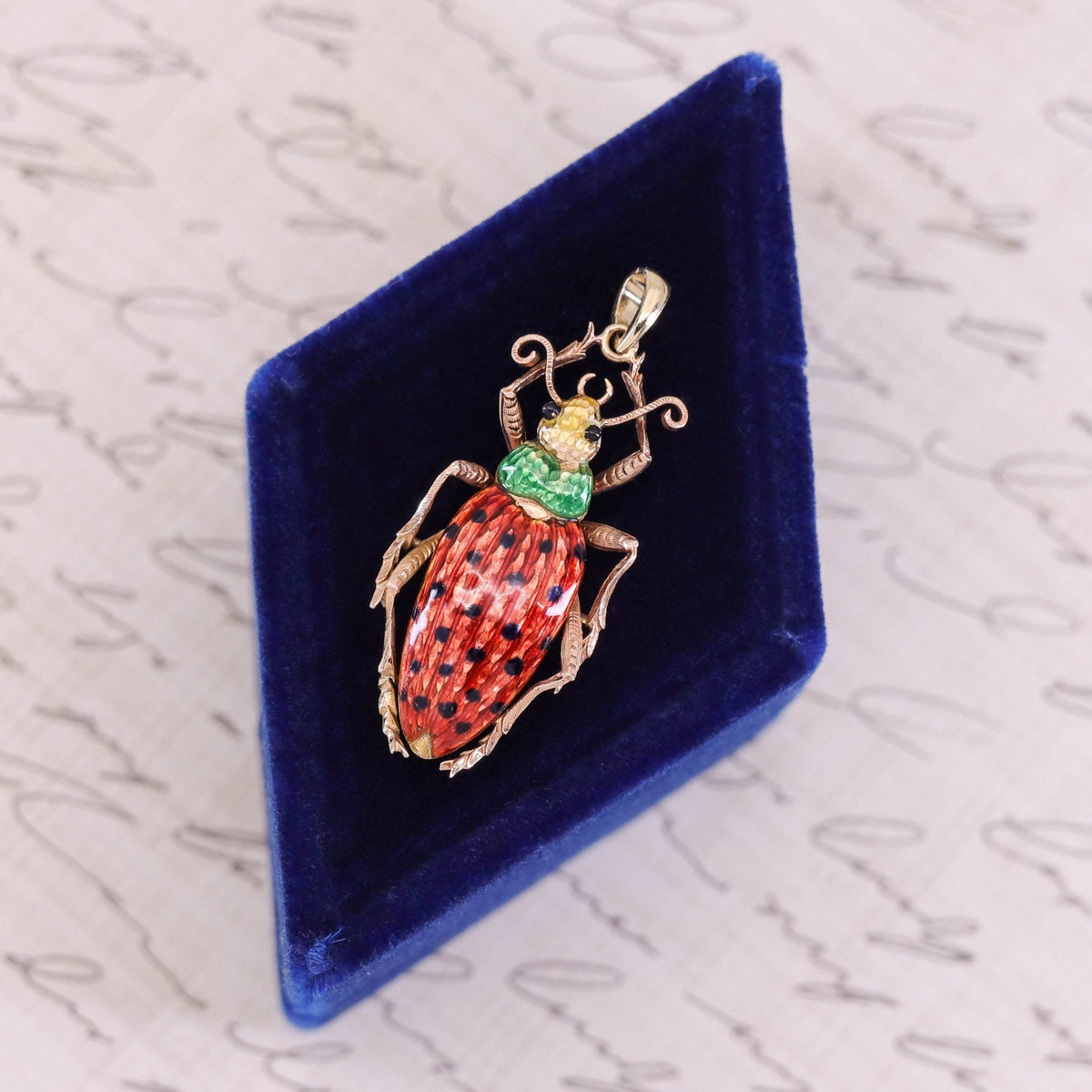 Antique Enamel Beetle Pendant of 14k Gold - Trademark Antiques