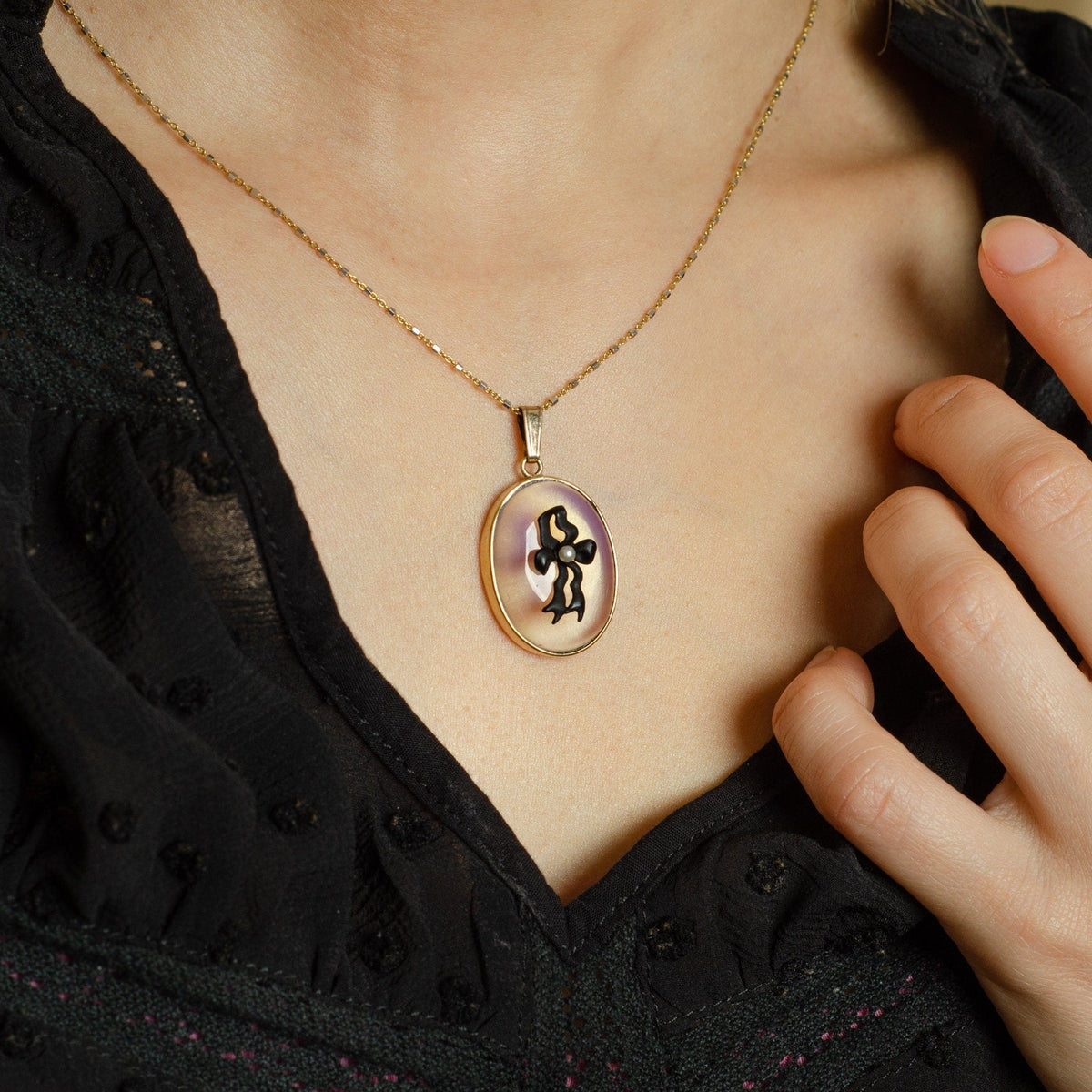 Antique Enamel Bow Conversion Pendant of 9ct Gold - Trademark Antiques