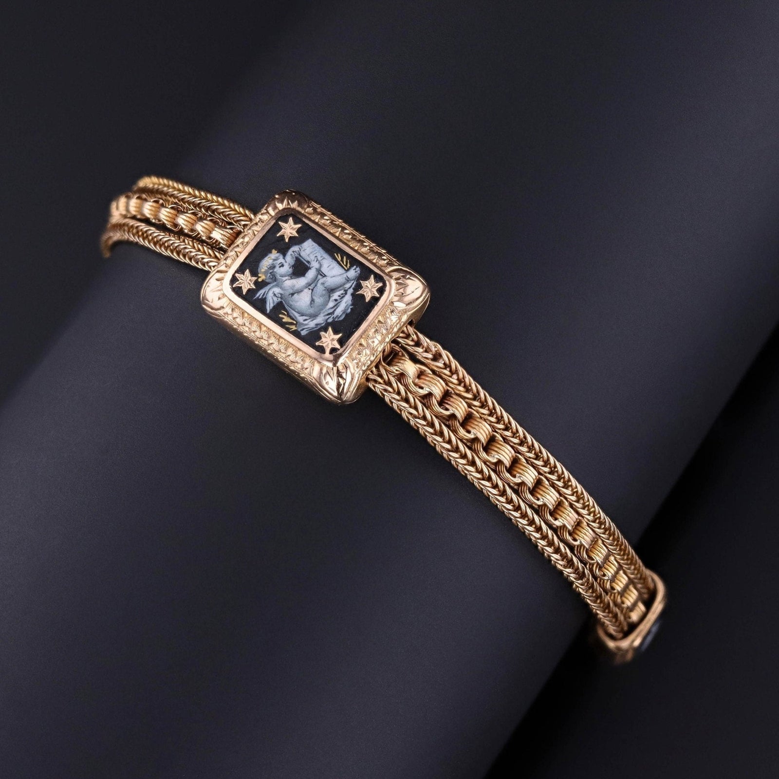 Antique Enamel Cherub Bracelet of 18k Gold - Trademark Antiques