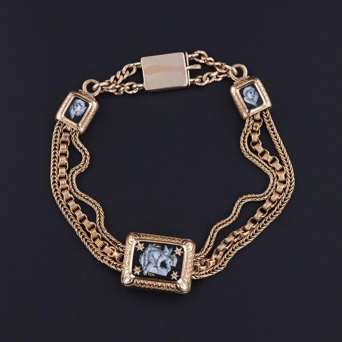 Antique Enamel Cherub Bracelet of 18k Gold - Trademark Antiques