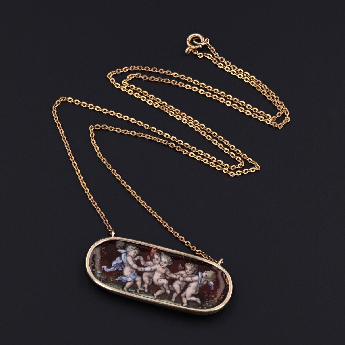 Antique Enamel Cherub Conversion Necklace of 14k Gold - Trademark Antiques