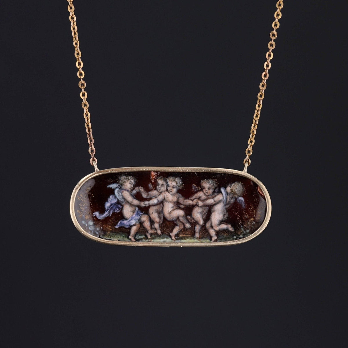 Antique Enamel Cherub Conversion Necklace of 14k Gold - Trademark Antiques