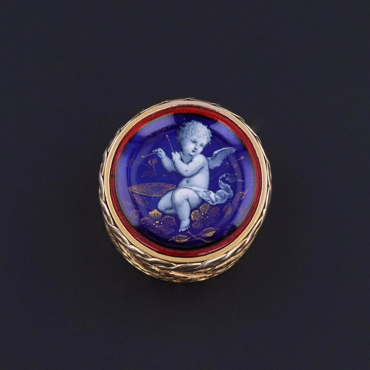 Antique Enamel Cherub Pill Box of 14k Gold - Trademark Antiques