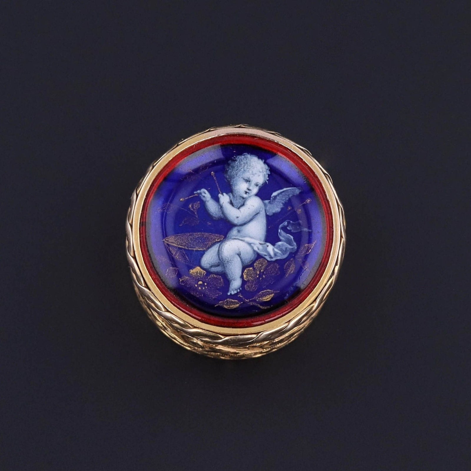 Antique Enamel Cherub Pill Box of 14k Gold - Trademark Antiques