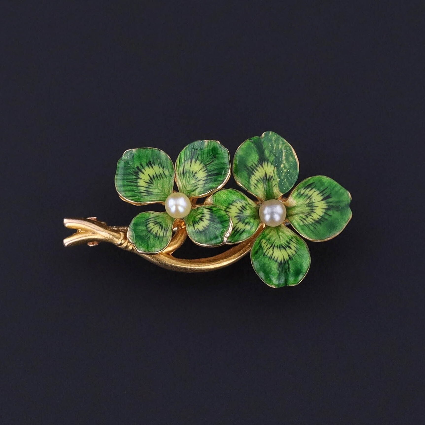 Antique Enamel Clover Brooch of 14k Gold - Trademark Antiques
