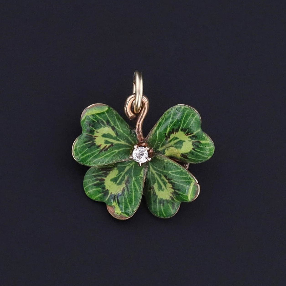 Antique Enamel Clover Charm of 10k Gold - Trademark Antiques