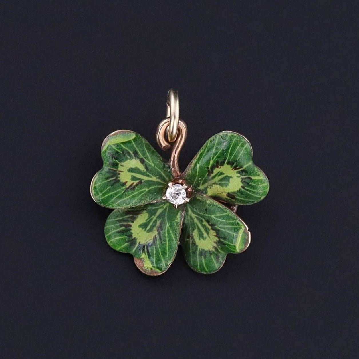 Antique Enamel Clover Charm of 10k Gold - Trademark Antiques