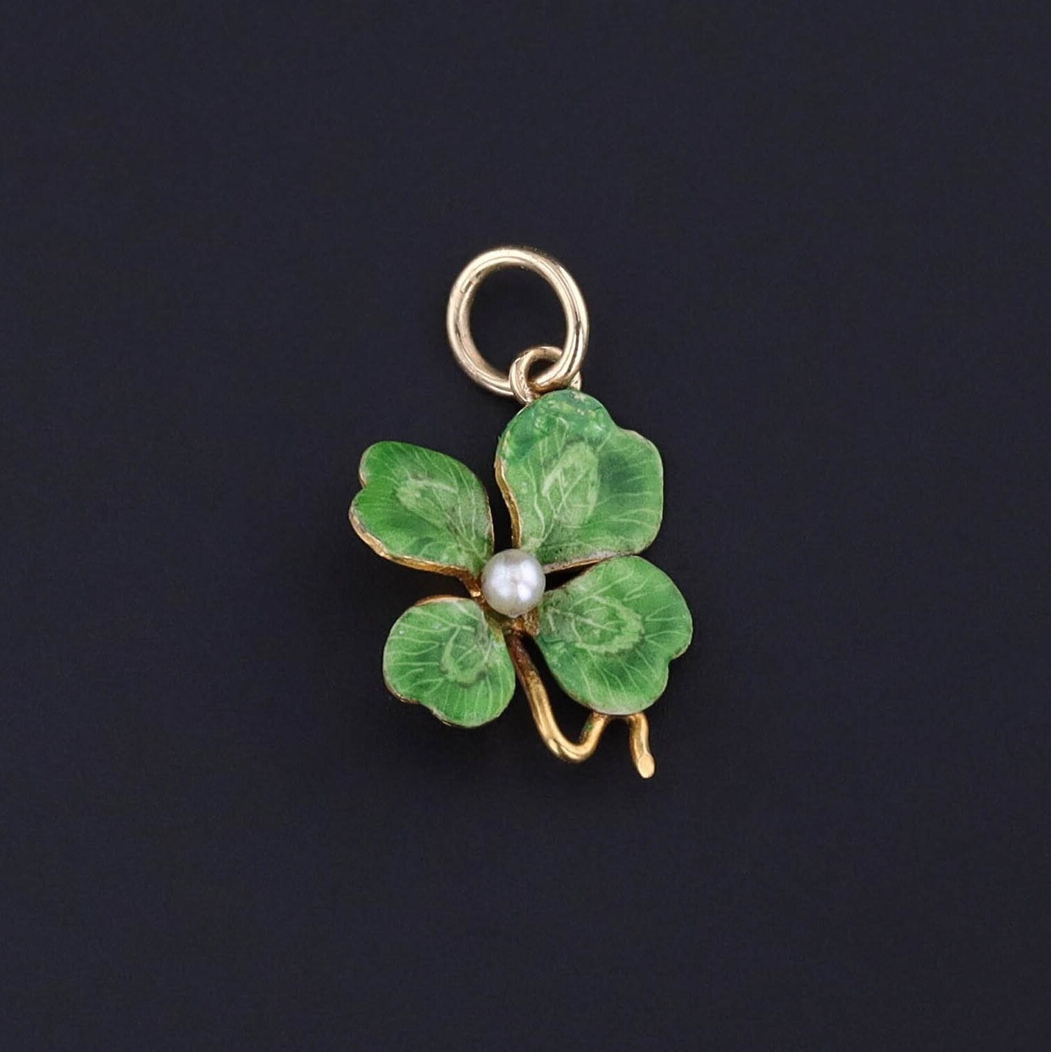 Antique Enamel Clover Charm of 14k Gold - Trademark Antiques