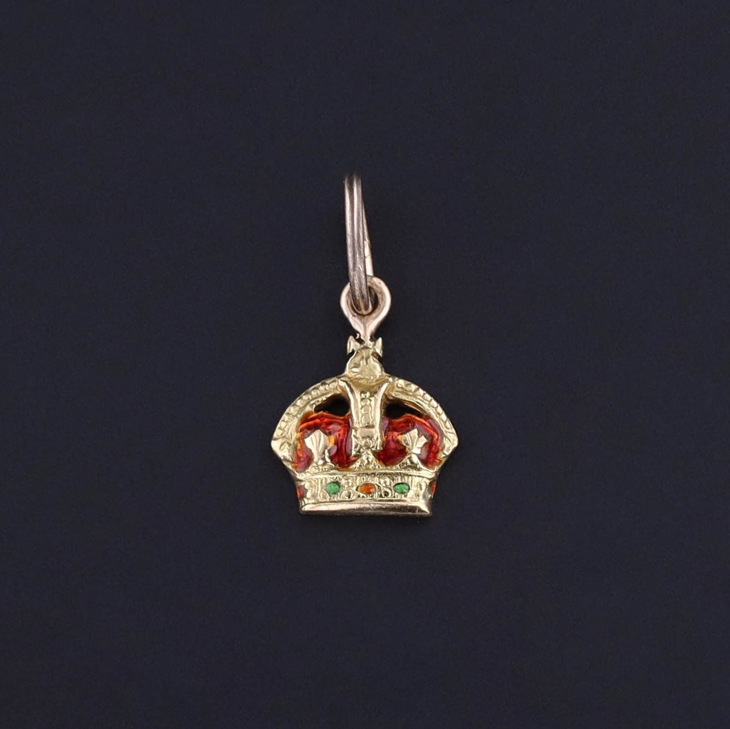 Antique Enamel Crown Charm of 15ct Gold - Trademark Antiques