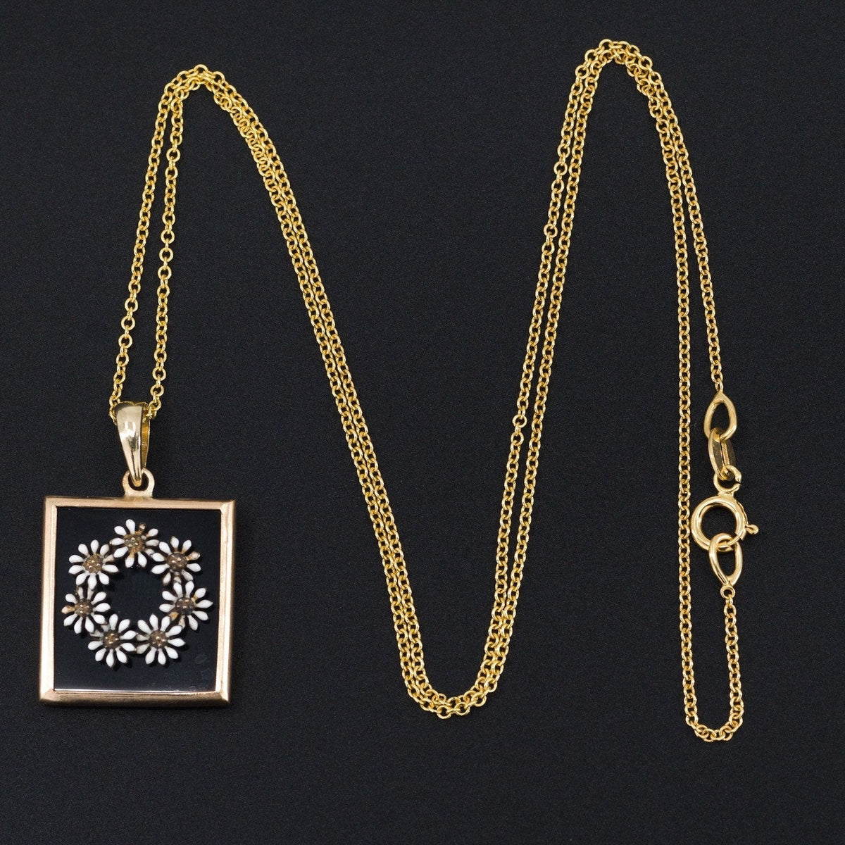 Antique Enamel Daisy on Onyx Conversion Pendant of 14k Gold - Trademark Antiques