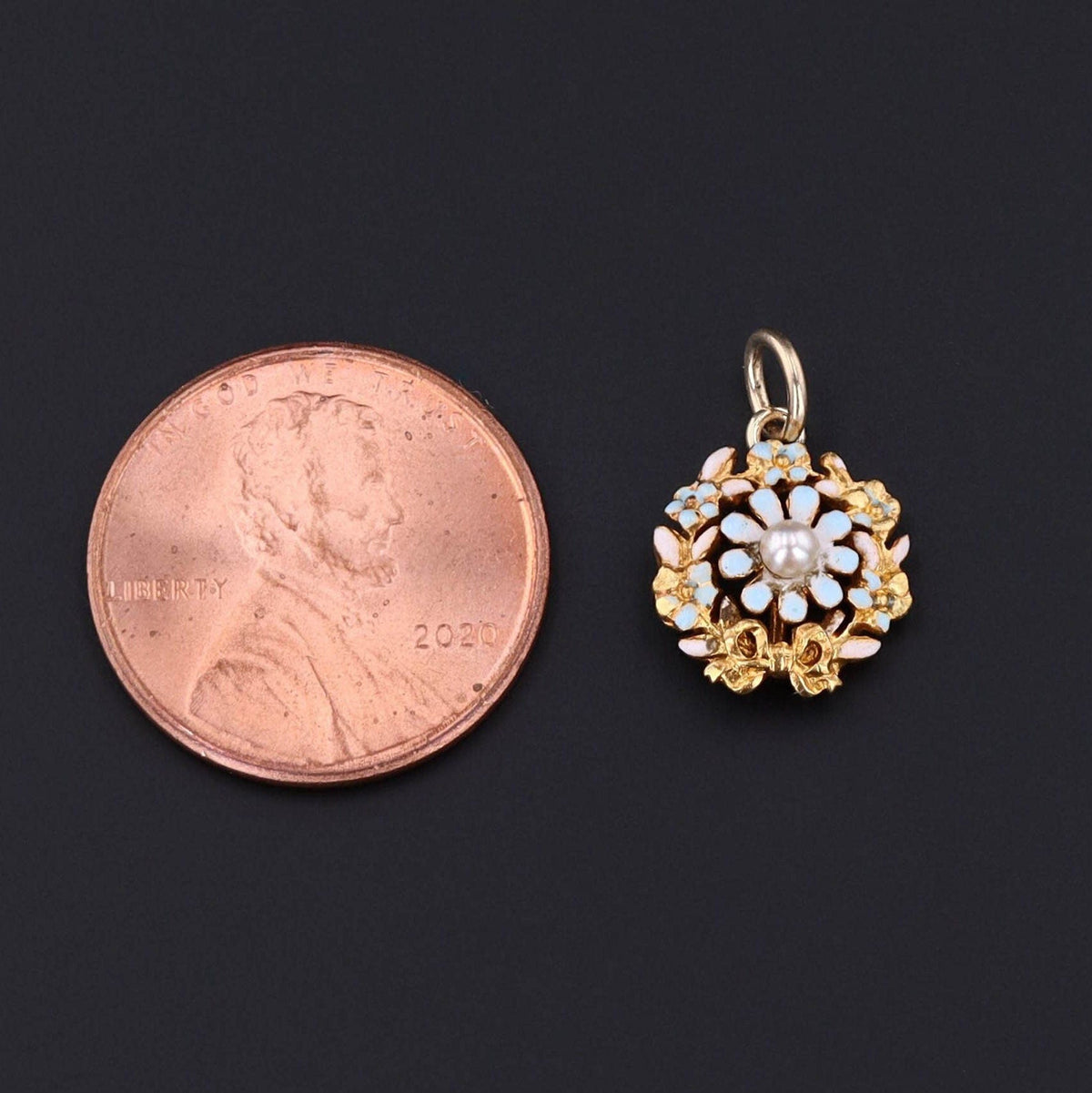 Antique Enamel Daisy with Pearl Conversion Charm of 14k Gold - Trademark Antiques