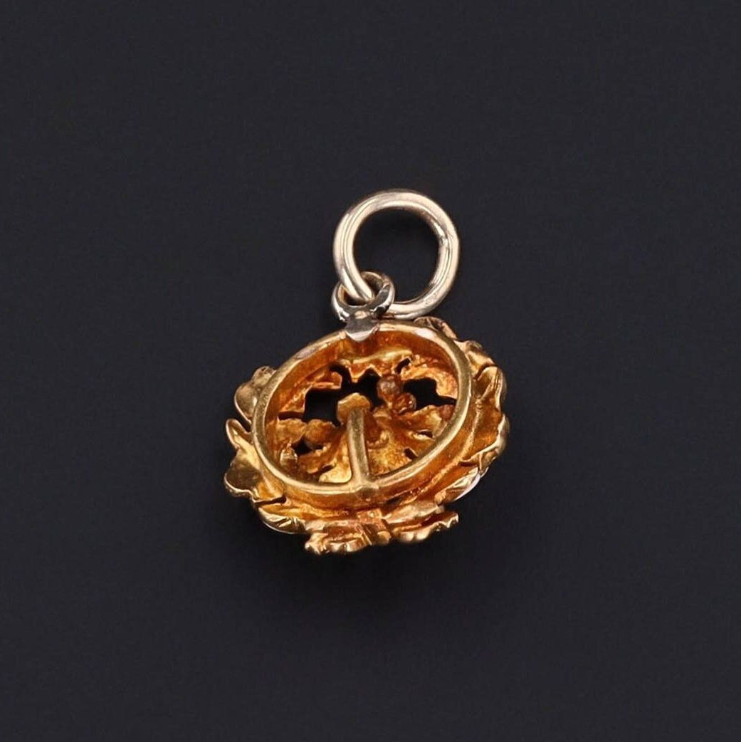 Antique Enamel Daisy with Pearl Conversion Charm of 14k Gold - Trademark Antiques