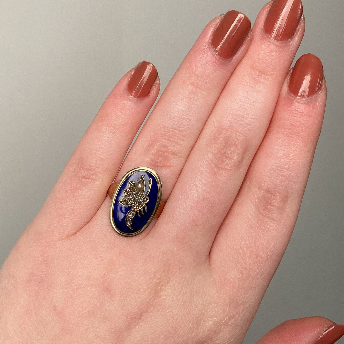 Antique Enamel &amp; Diamond Butterfly Ring - Trademark Antiques