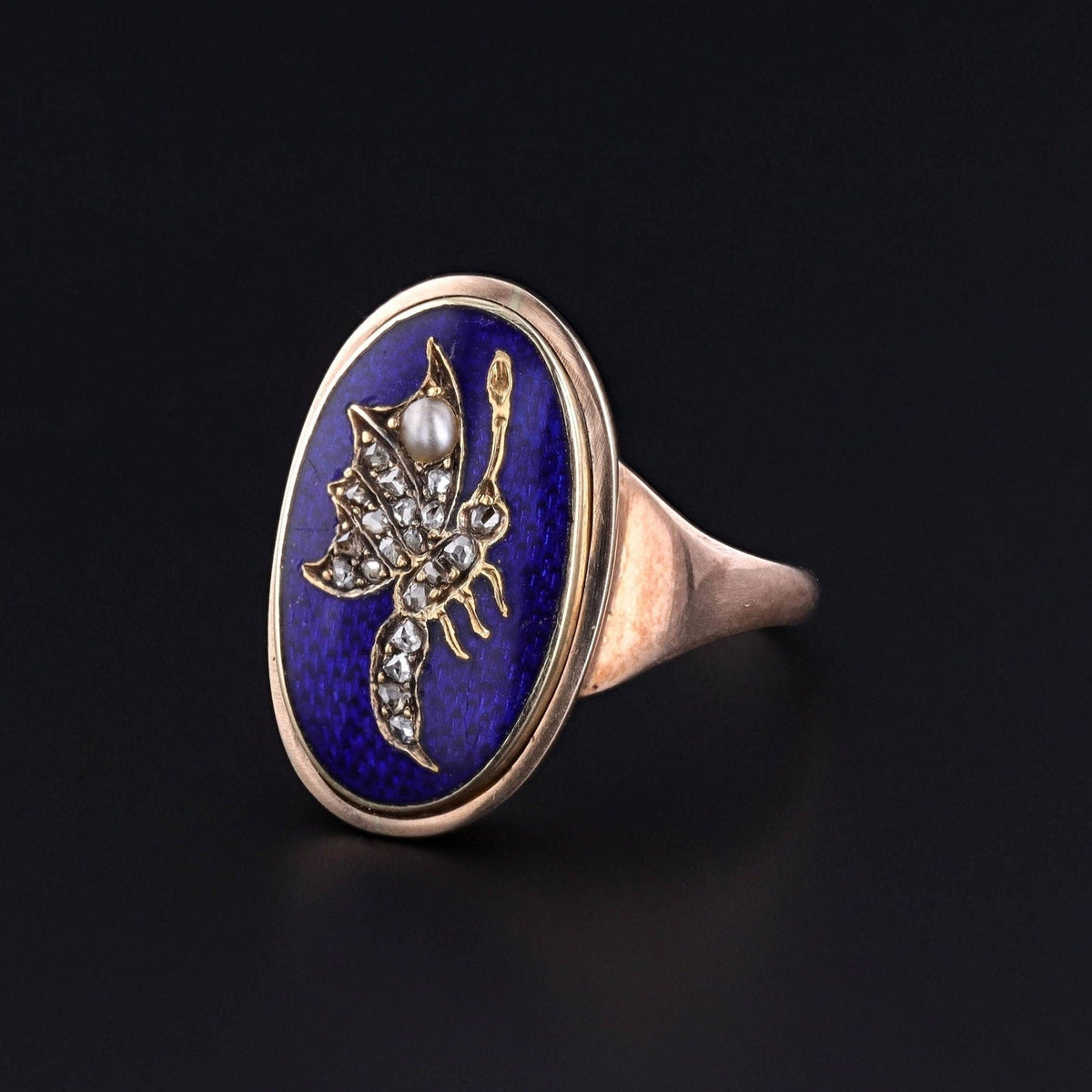 Antique Enamel &amp; Diamond Butterfly Ring - Trademark Antiques