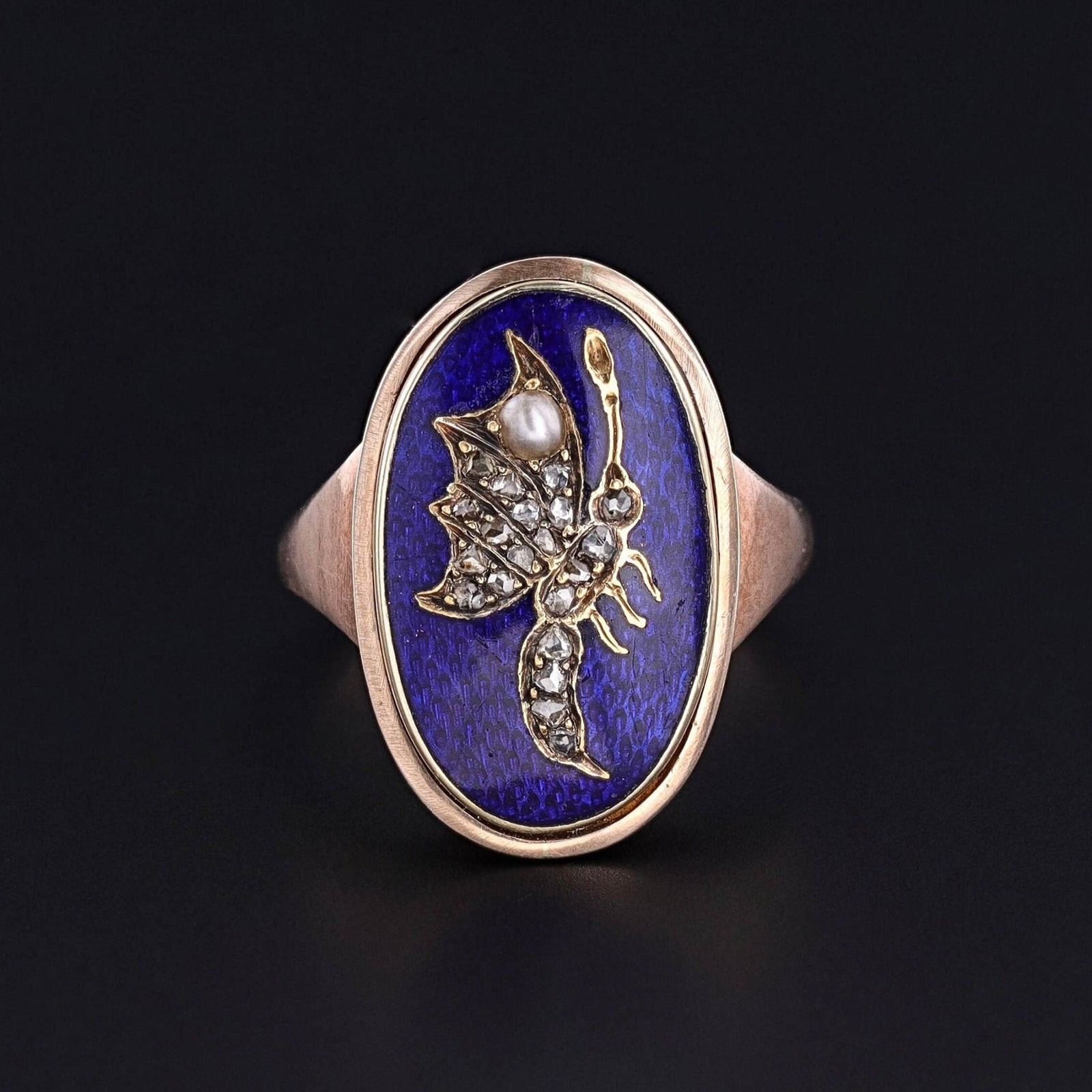 Antique Enamel & Diamond Butterfly Ring - Trademark Antiques