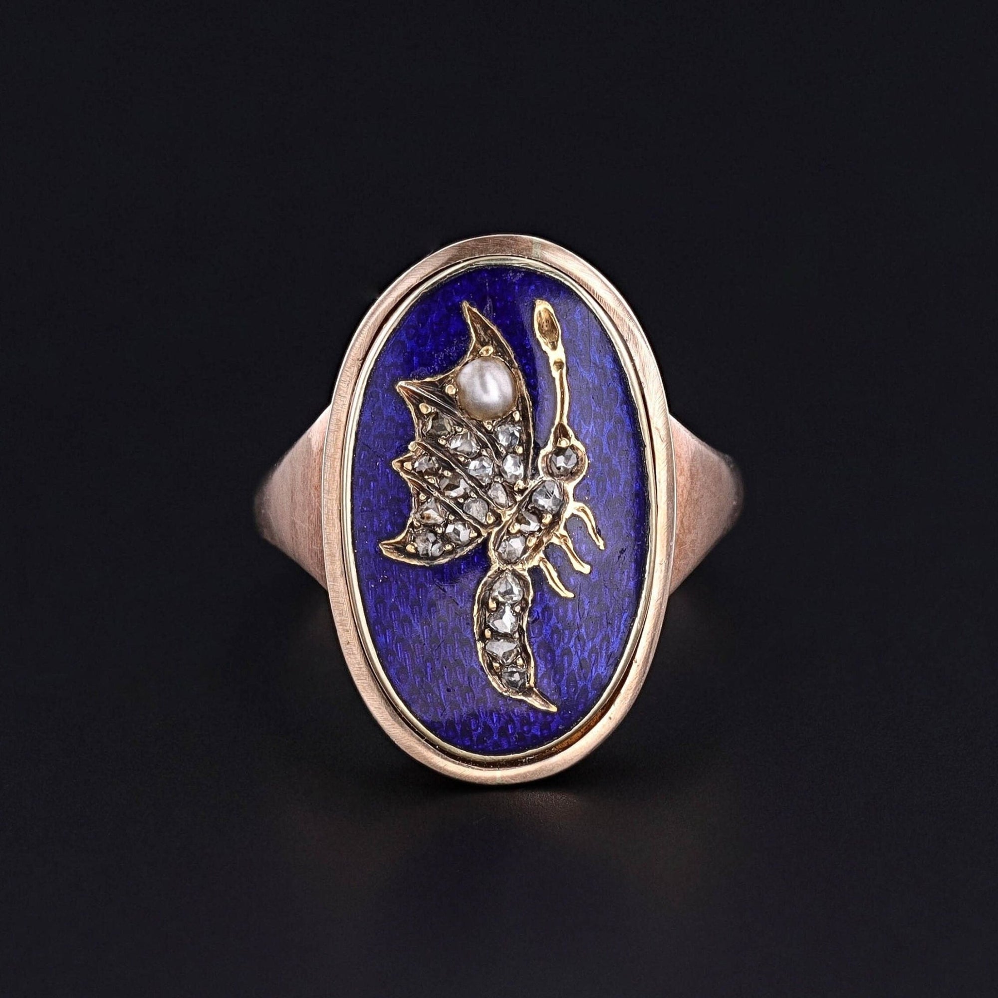 Antique Enamel & Diamond Butterfly Ring - Trademark Antiques