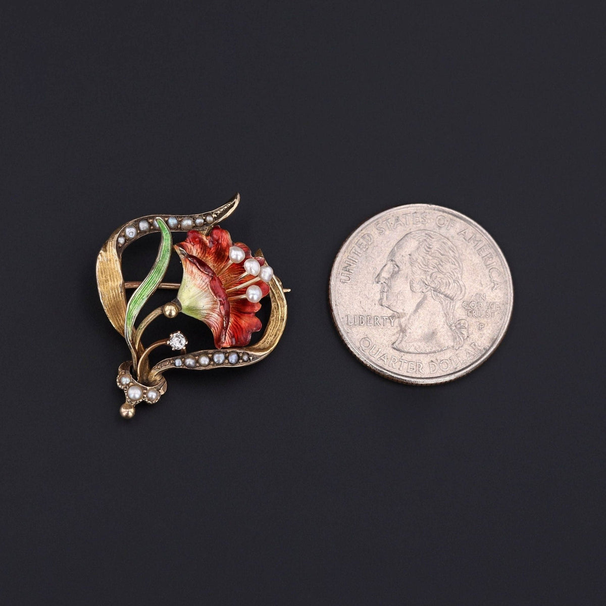 Antique Enamel Flower Brooch of 14k Gold - Trademark Antiques