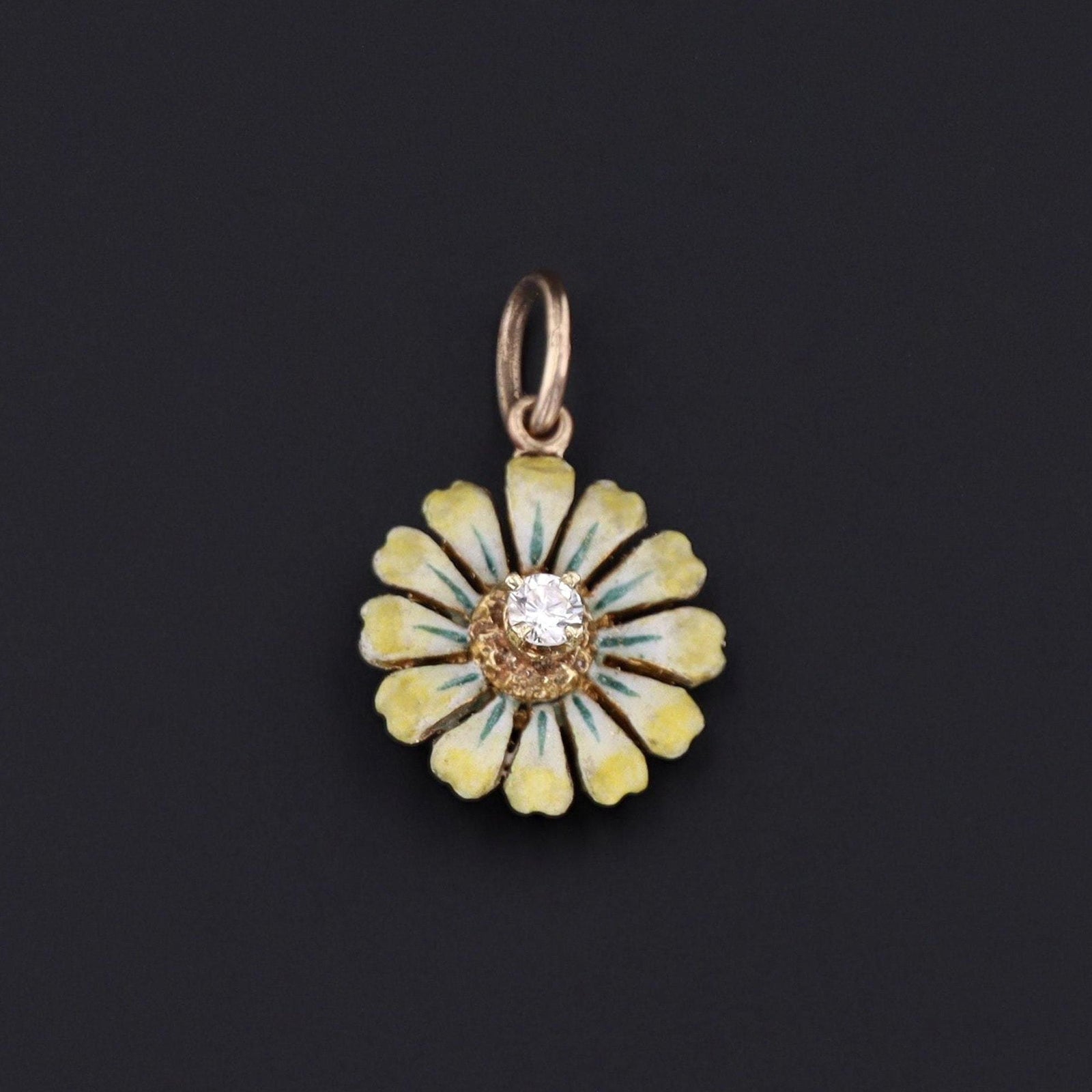 Antique Enamel Flower Charm | 14k Gold Daisy Charm - Trademark Antiques