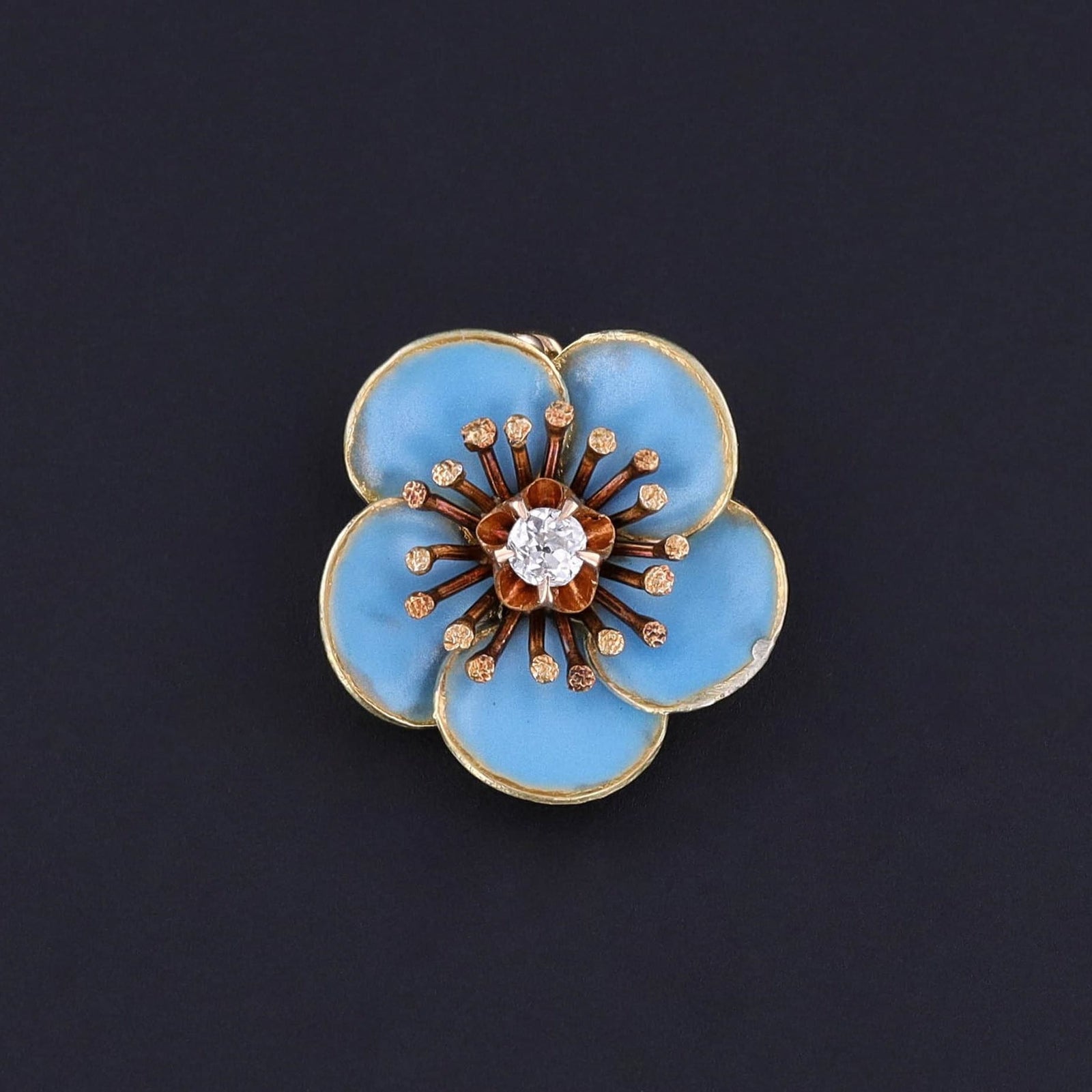 Antique Enamel Flower Charm of 14k Gold - Trademark Antiques