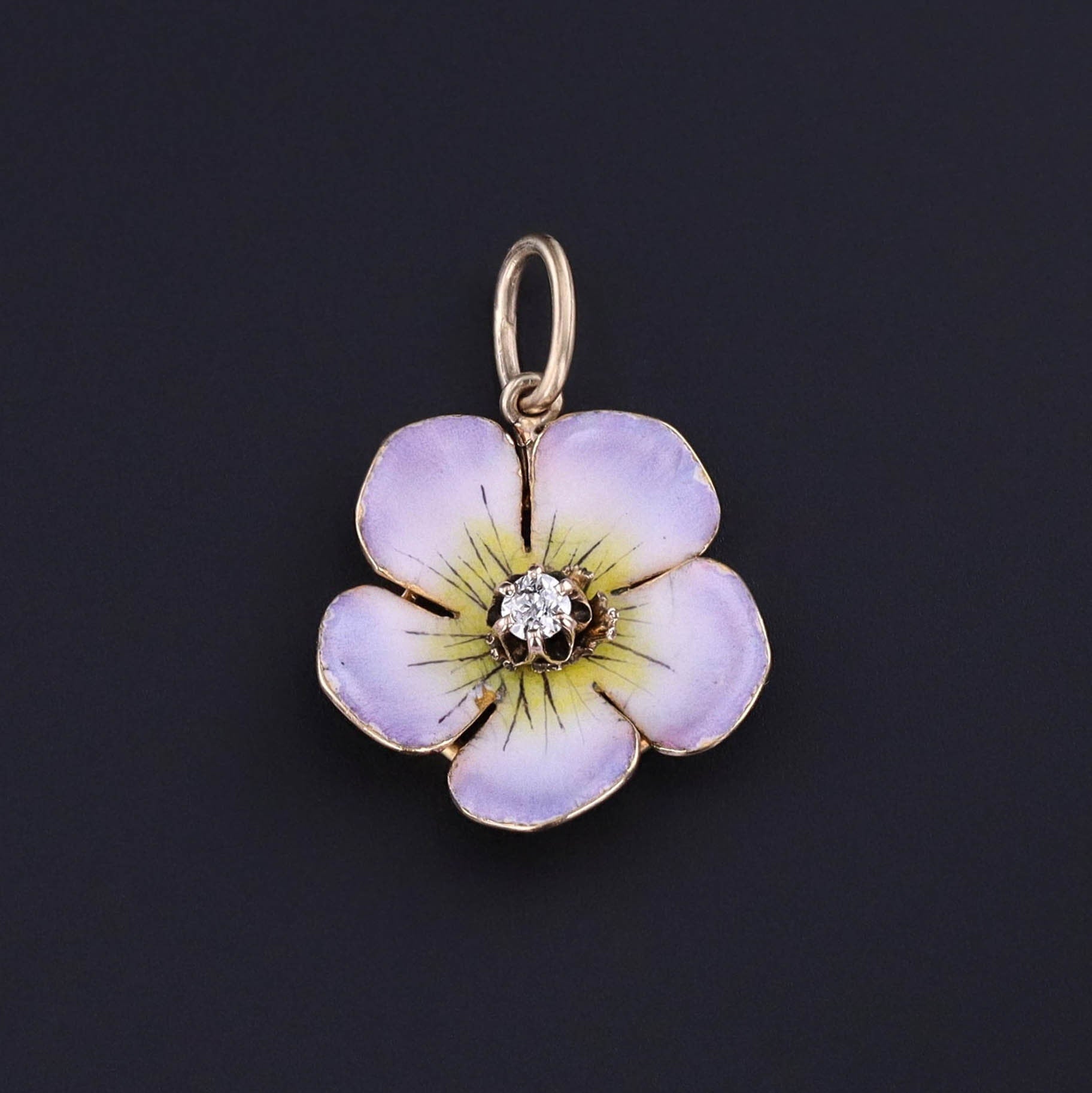 Antique Enamel Flower Charm of 14k Gold - Trademark Antiques