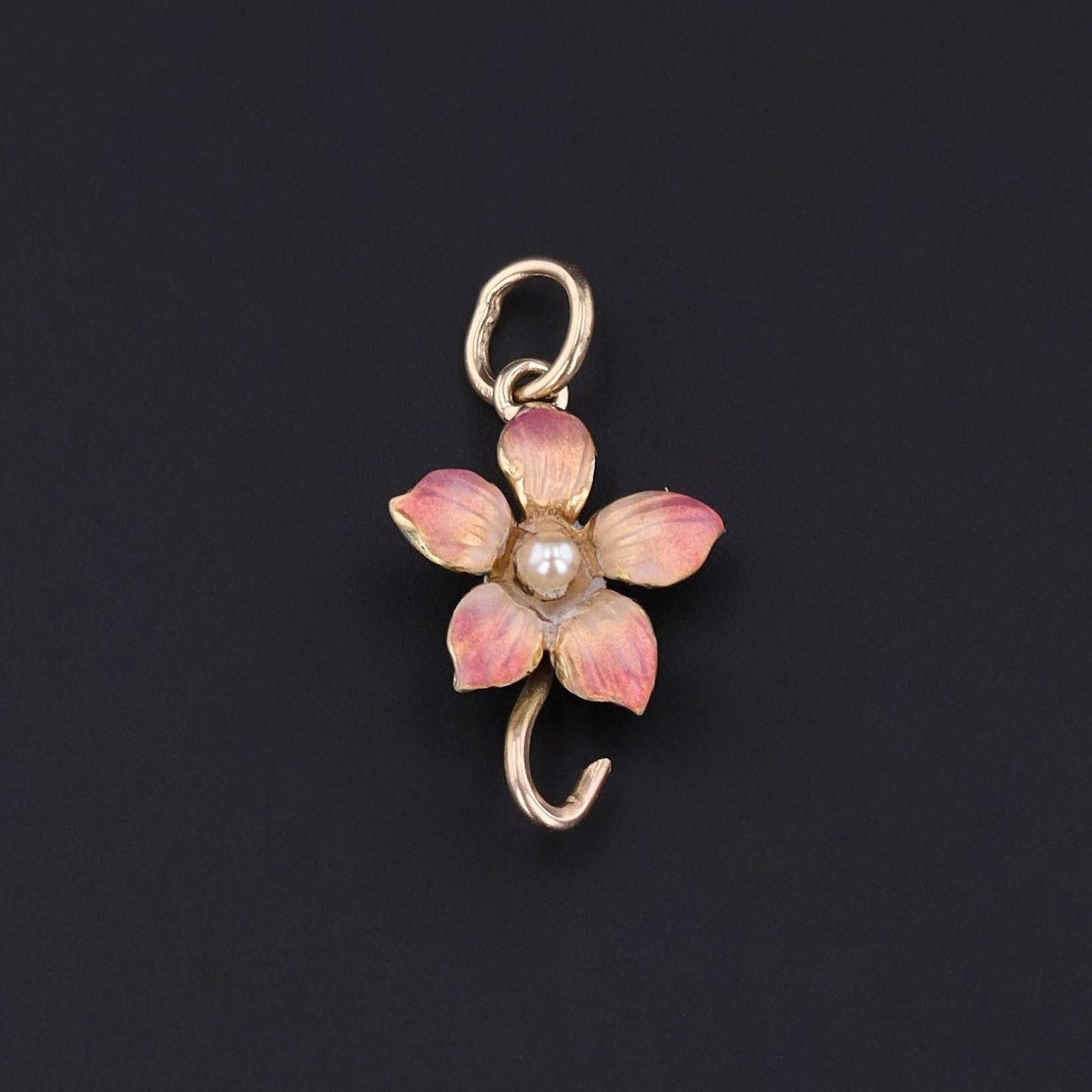Antique Enamel Flower Conversion Charm of 14k Gold - Trademark Antiques