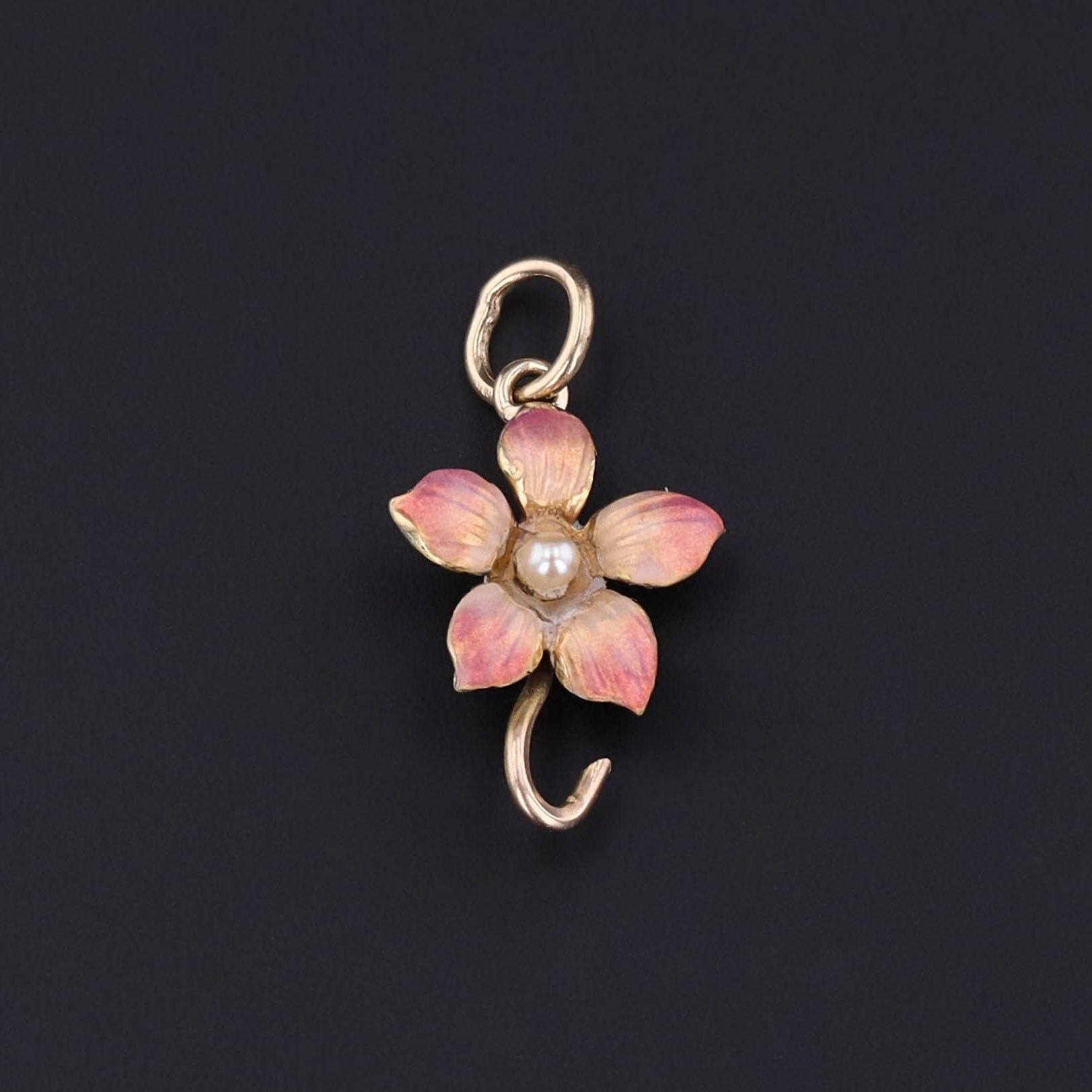 Antique Enamel Flower Conversion Charm of 14k Gold - Trademark Antiques