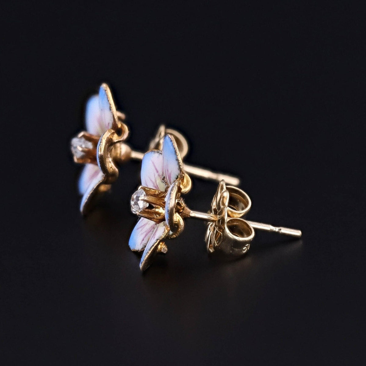 Antique Enamel Flower Earrings of 14k Gold - Trademark Antiques