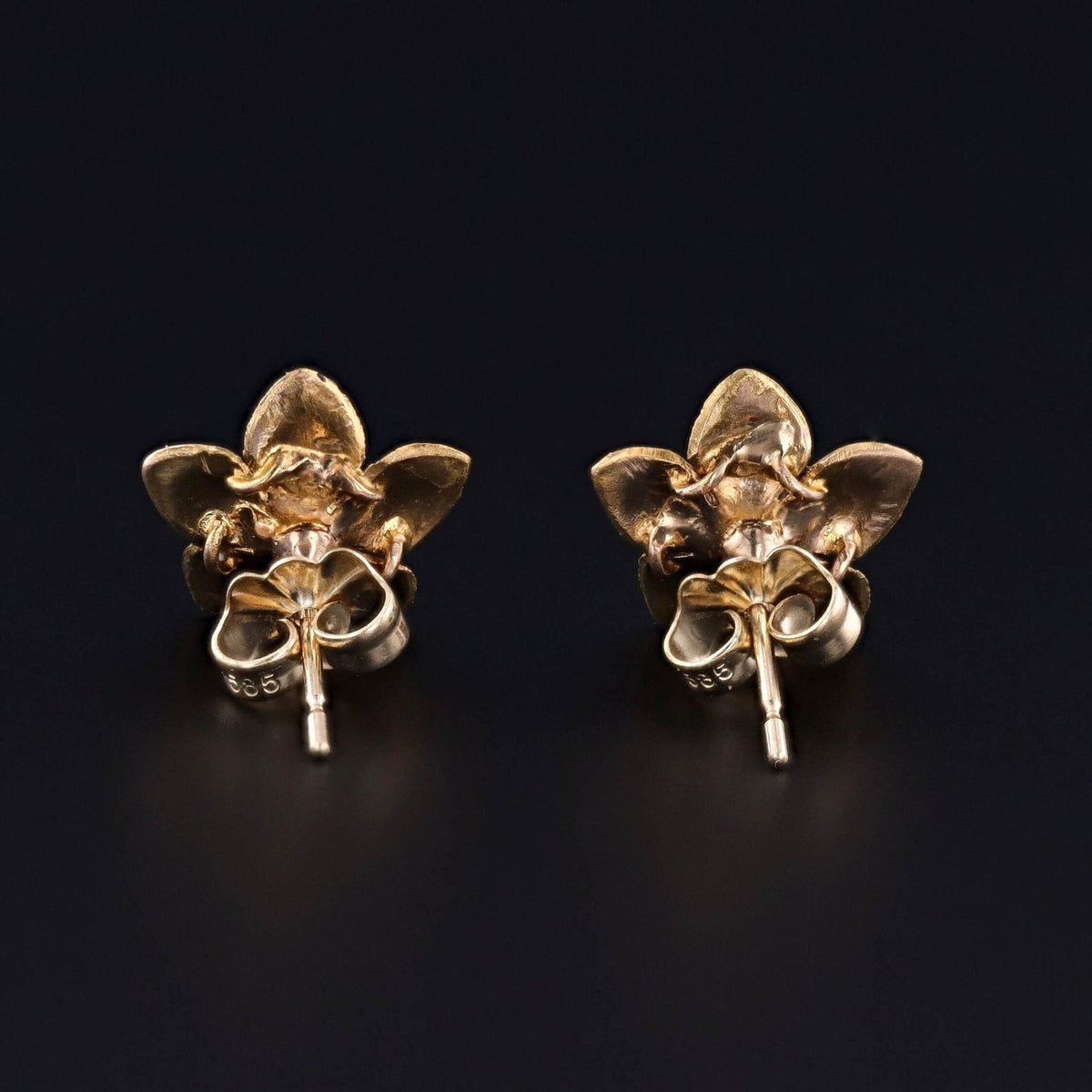 Antique Enamel Flower Earrings of 14k Gold - Trademark Antiques