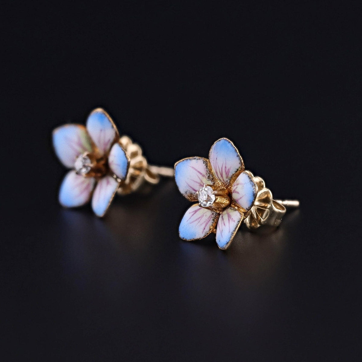 Antique Enamel Flower Earrings of 14k Gold - Trademark Antiques