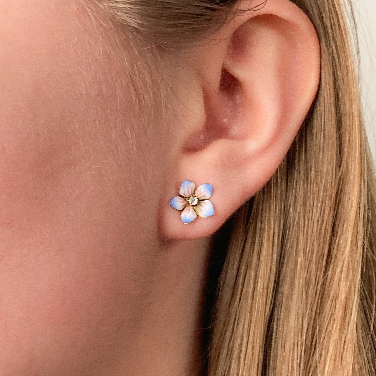 Antique Enamel Flower Earrings of 14k Gold - Trademark Antiques