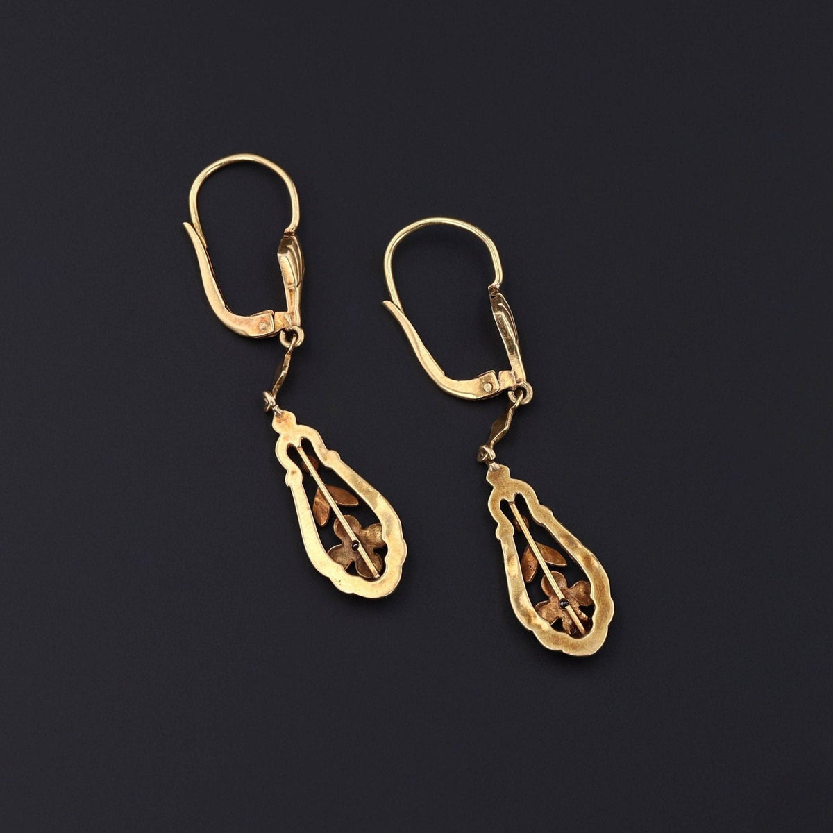 Antique Enamel Flower Earrings of 14k Gold - Trademark Antiques