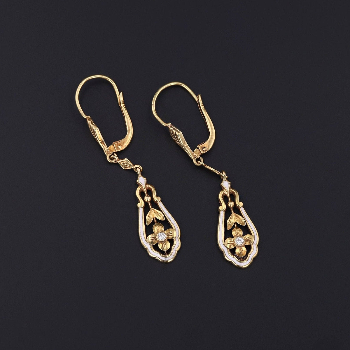Antique Enamel Flower Earrings of 14k Gold - Trademark Antiques