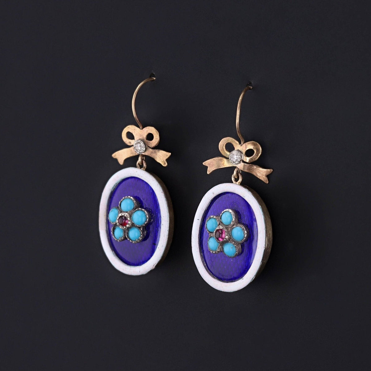 Antique Enamel Flower Earrings of 9ct Gold - Trademark Antiques