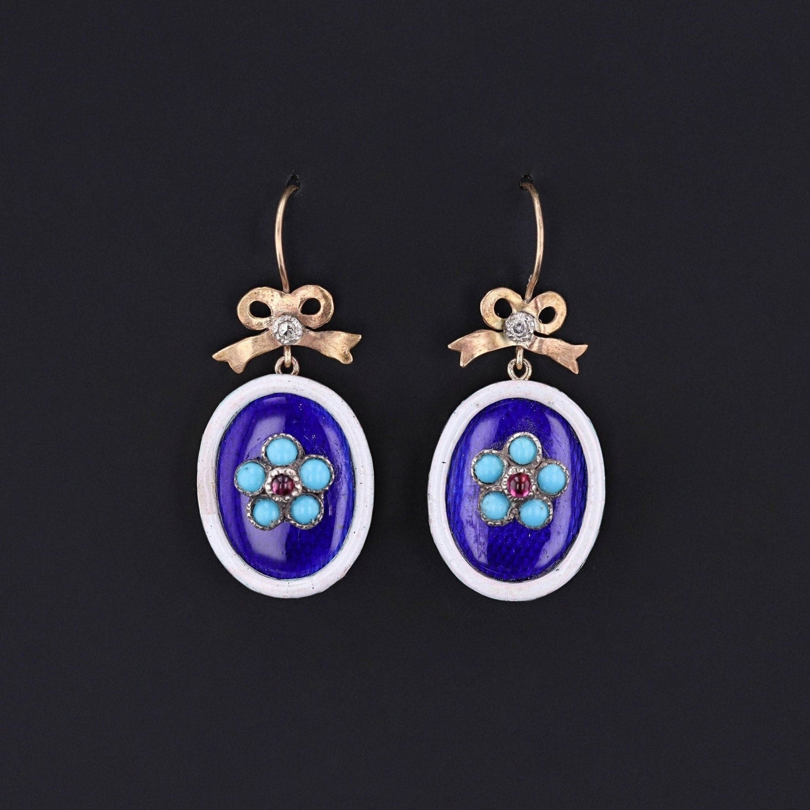 Antique Enamel Flower Earrings of 9ct Gold - Trademark Antiques