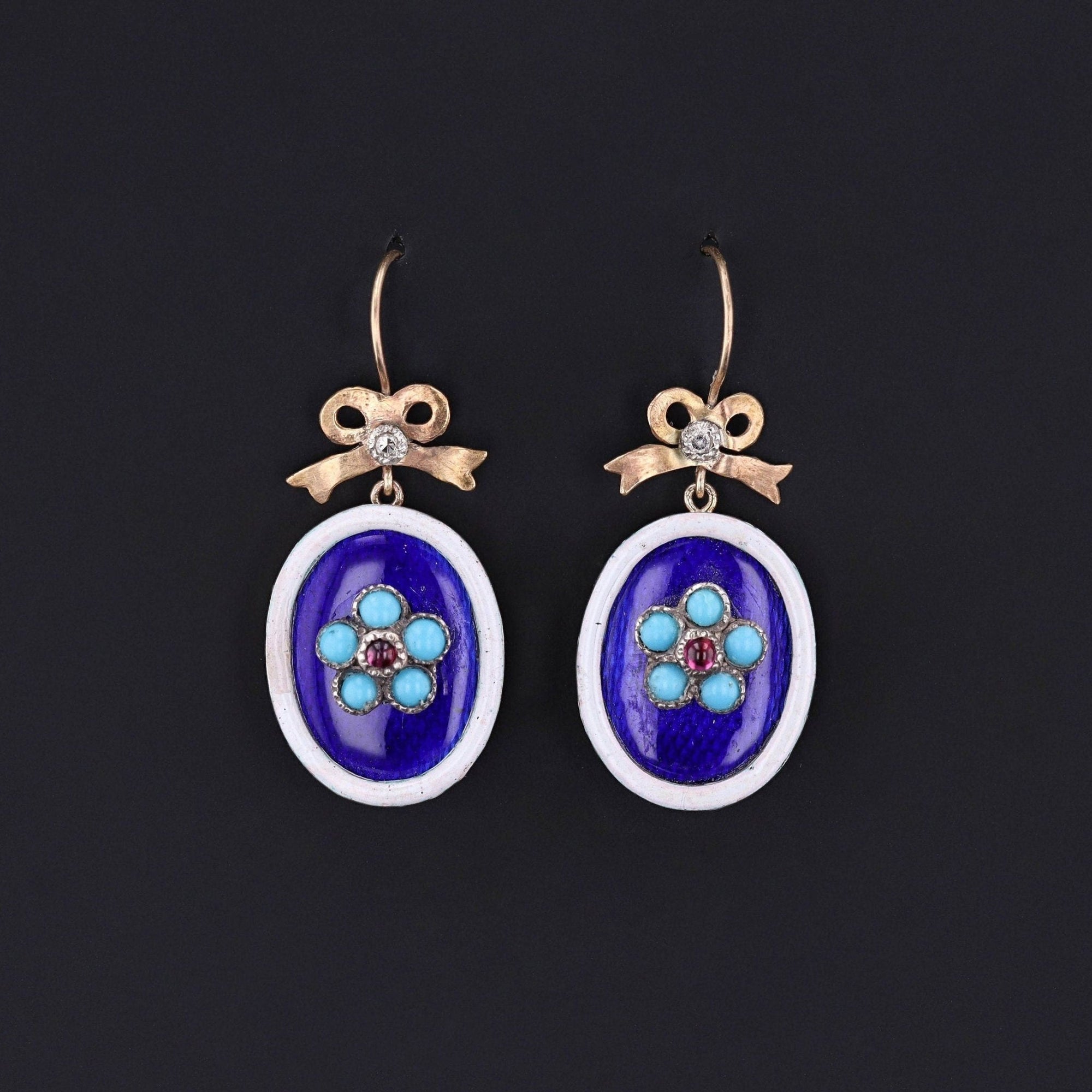 Antique Enamel Flower Earrings of 9ct Gold - Trademark Antiques