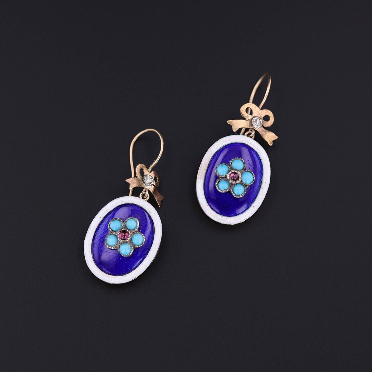 Antique Enamel Flower Earrings of 9ct Gold - Trademark Antiques