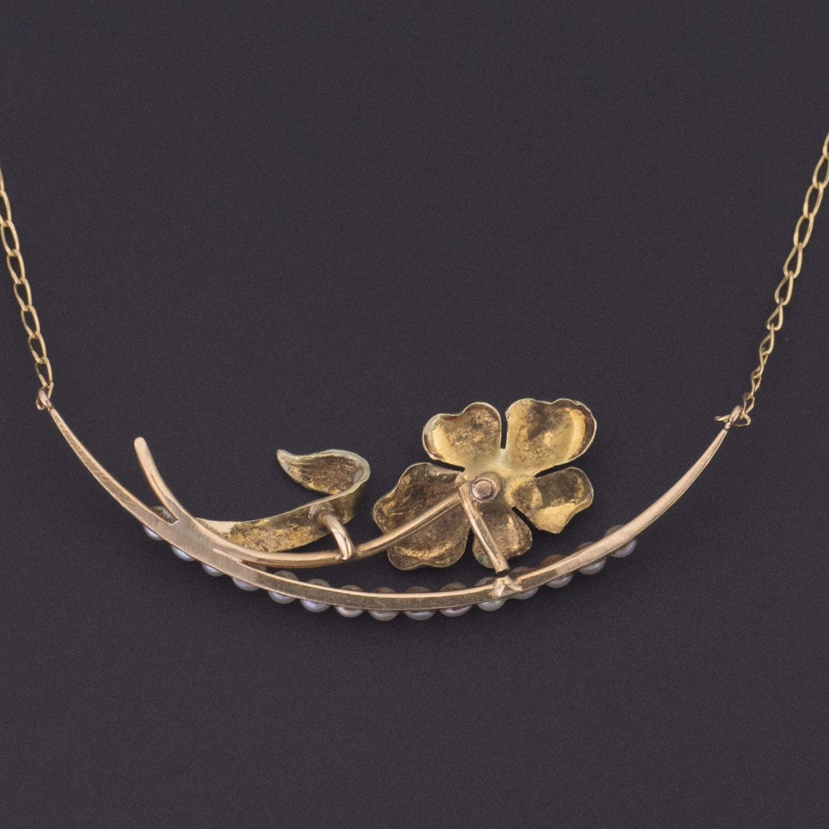 Antique Enamel Flower Necklace | 14k Gold Necklace - Trademark Antiques