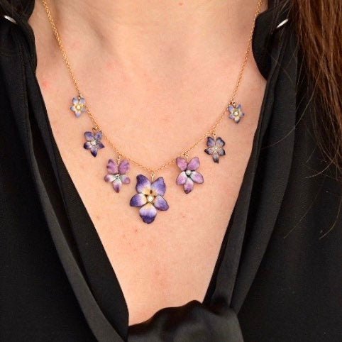 Antique Enamel Flower Necklace | Pin Conversion Necklace - Trademark Antiques