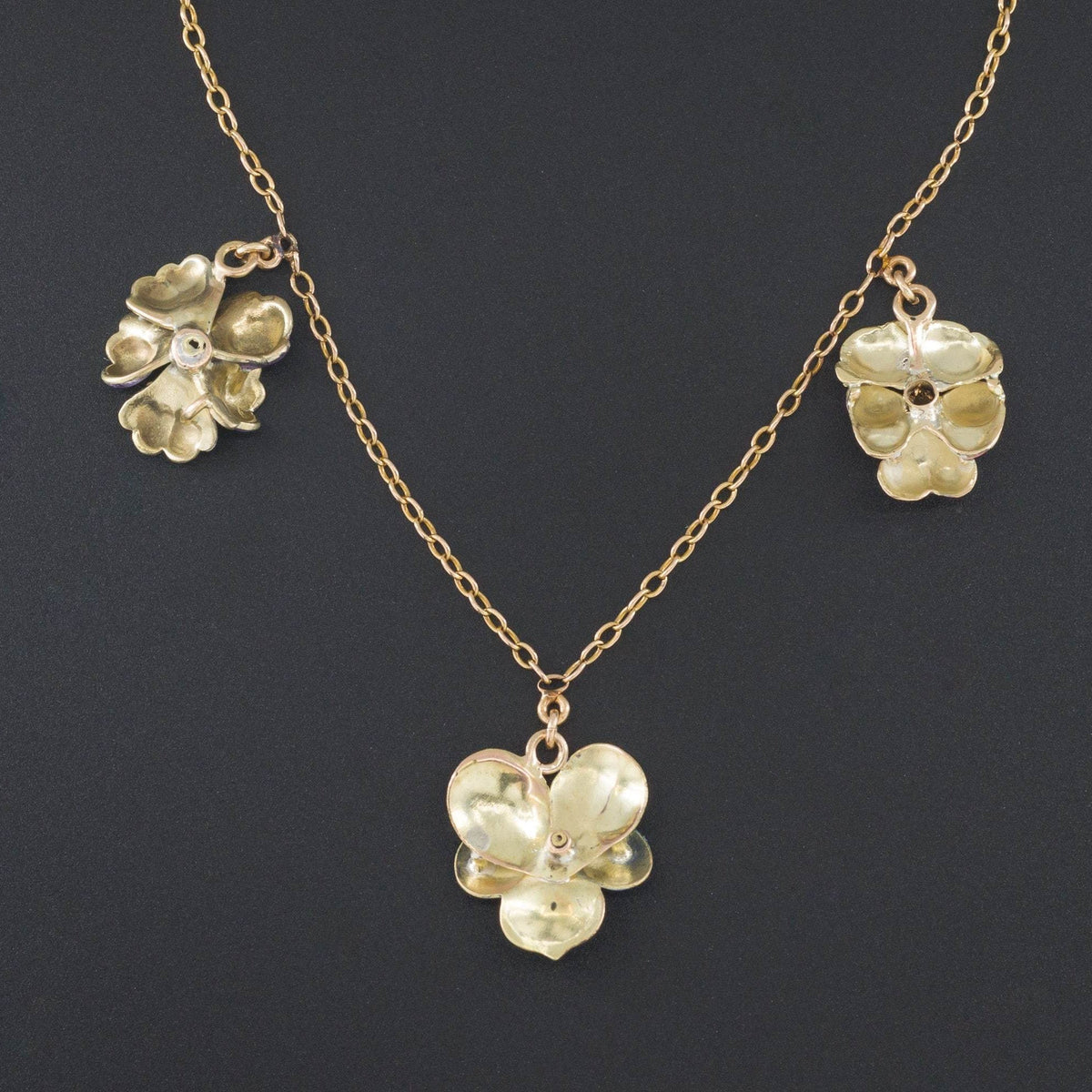 Antique Enamel Flower Necklace | Pin Conversion Necklace - Trademark Antiques